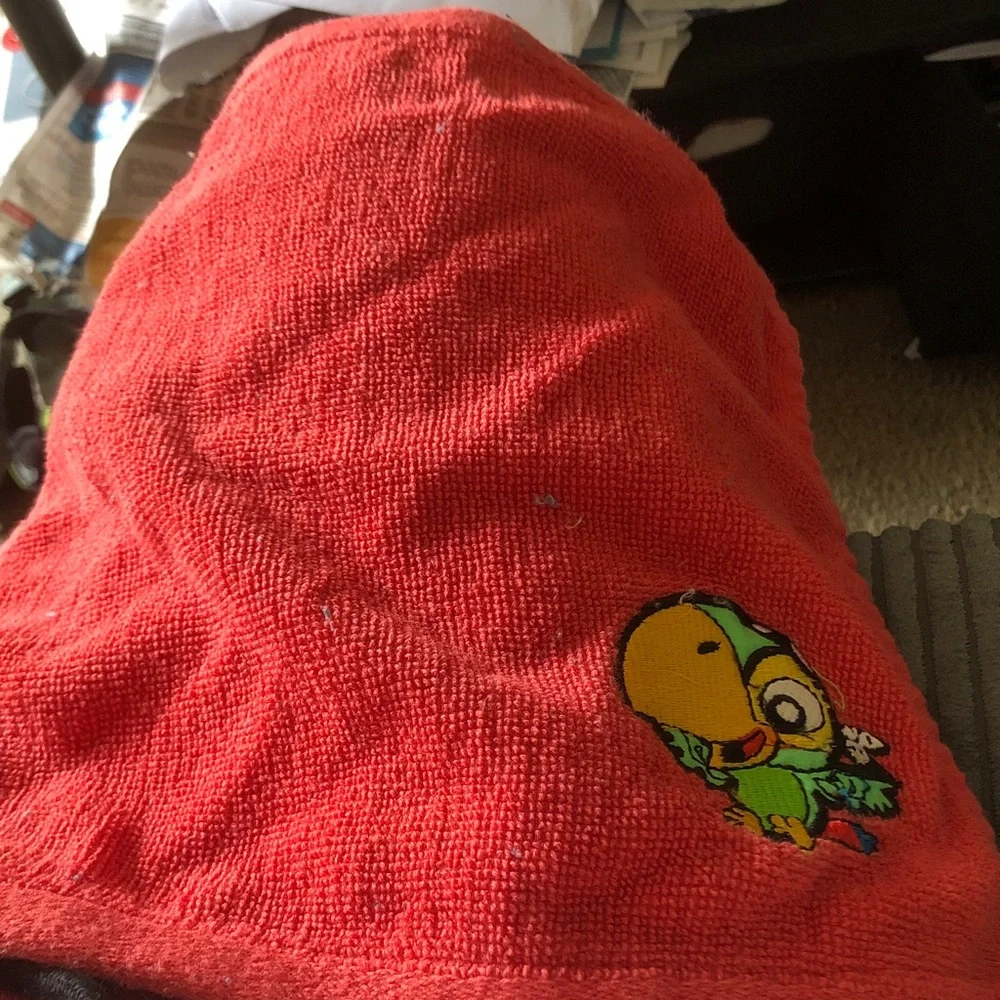 Red wash Cloth with Colorful Parrot Patch